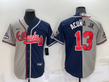 Wholesale Men's Atlanta Braves #13 Ronald Acuna Jr Grey Navy Blue Two Tone Stitched Nike Jersey