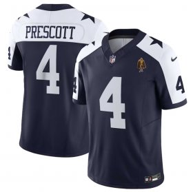 Wholesale Cheap Men\'s Dallas Cowboys #4 Dak Prescott Navy 2023 F.U.S.E. With Walter Payton Patch Thanksgiving Limited Football Stitched Jersey