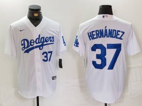 Men\'s Los Angeles Dodgers #37 Teoscar Hernandez Number White Cool Base Stitched Jerseys