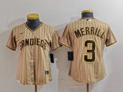 Cheap Women's San Diego Padres #3 Jackson Merrill Tan Stitched Baseball Jersey(Run Small)