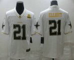 Wholesale Cheap Men's Dallas Cowboys #21 Ezekiel Elliott White 60th Patch Golden Edition Stitched NFL Nike Limited Jersey