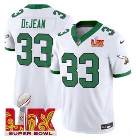 Cheap Men\'s Philadelphia Eagles #33 Cooper DeJean White 2025 Super Bowl LIX Patch F.U.S.E. Vapor Untouchable Limited Stitched Football Jersey