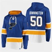 Wholesale Cheap Men St. Louis Blues #50 Jordan Binnington Blue Ageless Must-Have Lace-Up Pullover Hoodie