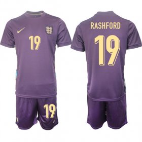 Men\'s England #19 Marcus Rashford 2024-25 Purple Away Soccer Jersey Suit