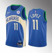 Men's Milwaukee Bucks #11 Brook Lopez Blue 2023-24 City Edition Stitched Basketball Jersey