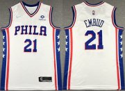 Wholesale Cheap Men's Philadelphia 76ers #21 Joel Embiid White 75th Anniversary Association Edition Swingman Stitched Jersey