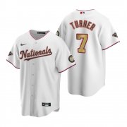 Wholesale Cheap Men's Washington Nationals #7 Trea Turner White Gold 2019 World Series Champions Stitched MLB Cool Base Nike Jersey