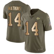 Wholesale Cheap Nike Chiefs #14 Sammy Watkins Olive/Gold Youth Stitched NFL Limited 2017 Salute to Service Jersey