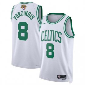 Cheap Men\'s Boston Celtics #8 Kristaps Porzingis White 2024 Finals Association Edition Stitched Basketball Jersey