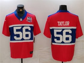 Men\'s New York Giants #56 Lawrence Taylor Century Red 100TH Season Commemorative Patch Limited Football Stitched Jersey