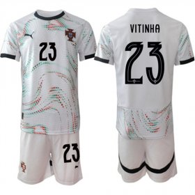 Cheap Men\'s Portugal Team #23 Vitinha 2025 White Away Soccer Jersey Suit