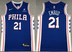 Wholesale Cheap Men\'s Philadelphia 76ers #21 Joel Embiid Royal 75th Anniversary Icon Edition Swingman Stitched Jersey