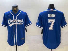 Cheap Men\'s Dallas Cowboys #7 Trevon Diggs Royal With Patch Cool Base Stitched Baseball Jersey