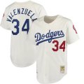 Cheap Men's Los Angeles Dodgers #34 Fernando Valenzuela Cream Mitchell & Ness Stitched Baseball Jersey