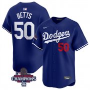 Cheap Men's Los Angeles Dodgers #50 Mookie Betts Royal 2024 World Series Champions Alternate Limited Stitched Baseball Jersey