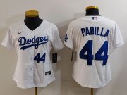 Women's Los Angeles Dodgers #44 Vicente Padilla Number White Cool Base Stitched Jerseys