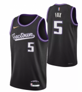 Wholesale Cheap Men's Sacramento Kings #5 De'Aaron Fox 2021-2022 Black City Edition 75th Anniversary Stitched Jersey