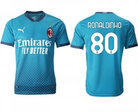 Wholesale Cheap Men 2020-2021 club AC milan away aaa version 80 blue Soccer Jerseys