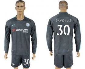 Wholesale Cheap Chelsea #30 David Luiz Sec Away Long Sleeves Soccer Club Jersey