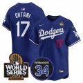 Cheap Men's Los Angeles Dodgers #17 Shohei Ohtani Royal 2024 World Series With Fernando Memorial Patch Limited Stitched Baseball Jersey