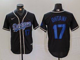 Cheap Men\'s Los Angeles Dodgers #17 Shohei Ohtani Number Black Cool Base With Patch Stitched Baseball Jerseys