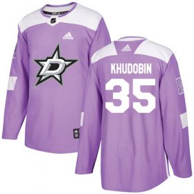 Cheap Adidas Stars #35 Anton Khudobin Purple Authentic Fights Cancer Youth Stitched NHL Jersey