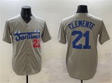 Cheap Men's Santurce Crabbers #21 Roberto Clemente Gray Cool Base Stitched Baseball Jersey