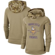 Wholesale Cheap Women's Minnesota Vikings Nike Khaki 2019 Salute to Service Therma Pullover Hoodie