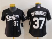 Women's Los Angeles Dodgers #37 Teoscar Hernandez Number Black Cool Base Stitched Jerseys