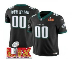 Men\'s Philadelphia Eagles Customized Black 2025 Super Bowl LIX FUSE Vapor Limited Jersey