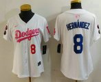 Cheap Women's Los Angeles Dodgers #8 Kike Hernandez Number White Pink With Patch Limited Stitched Jersey