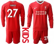 Wholesale Cheap 2021 Liverpool home long sleeves Youth 27 soccer jerseys