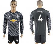 Wholesale Cheap Manchester United #4 Jones Black Long Sleeves Soccer Club Jersey