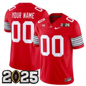 Men\'s Ohio State Buckeyes Active Player Custom Red 2025 CFP Final Patch F.U.S.E. Vapor Limited Stitched Football Jersey