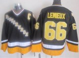 Wholesale Cheap Penguins #66 Mario Lemieux Black/Yellow CCM Throwback Stitched NHL Jersey