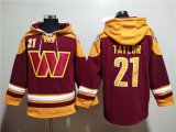 Wholesale Men's Washington Commanders #21 Sean Taylor Burgundy Lace-Up Pullover Hoodie