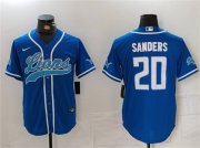 Cheap Men's Detroit Lions #20 Barry Sanders Blue Cool Base Stitched Baseball Jersey