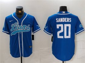 Cheap Men\'s Detroit Lions #20 Barry Sanders Blue Cool Base Stitched Baseball Jersey