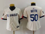 Cheap Women's Los Angeles Dodgers #50 Mookie Betts Cream 2024 City Connect Limited Stitched Jersey