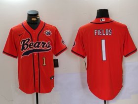 Men\'s Chicago Bears #1 Justin Fields Orange Throwback With Patch Cool Base Stitched Baseball Jerseys