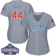 Wholesale Cheap Cubs #44 Anthony Rizzo Grey Road 2016 World Series Champions Women's Stitched MLB Jersey