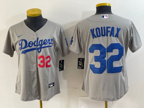 Cheap Women\'s Los Angeles Dodgers #32 Sandy Koufax Number Grey Cool Base Stitched Jersey