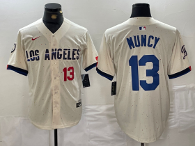 Wholesale Cheap Men\'s Los Angeles Dodgers #13 Max Muncy Number Cream 2024 City Connect Limited Stitched Jersey