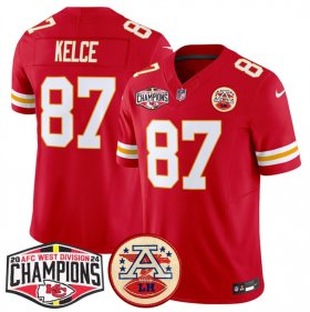 Cheap Men\'s Kansas City Chiefs #87 Travis Kelce Red F.U.S.E. 2024 AFC West Division Champions Vapor Limited Stitched Football Jersey