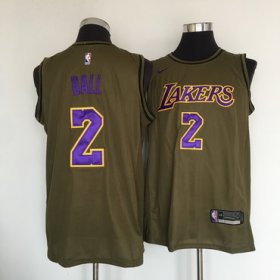 Wholesale Cheap Los Angeles Lakers #2 Lonzo Ball Olive Nike Swingman Jersey