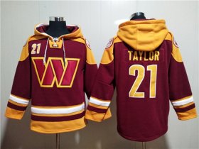 Wholesale Men\'s Washington Commanders #21 Sean Taylor Burgundy Lace-Up Pullover Hoodie