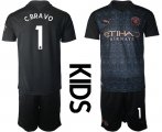 Wholesale Cheap Youth 2020-2021 club Manchester City away black 1 Soccer Jerseys