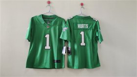 Cheap Women\'s Philadelphia Eagles #1 Jalen Hurts Kelly Green Vapor Stitched Jersey(Run Small)