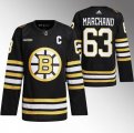 Cheap Men's Boston Bruins #63 Brad Marchand Black With Rapid7 Patch 100th Anniversary Stitched Jersey