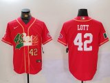 Cheap Men's San Francisco 49ers #42 Ronnie Lott Red With Patch Cool Base Stitched Baseball Jersey